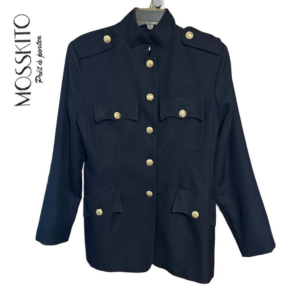 Vintage Y2K Military Style Structured Jacket with Brass Buttons MOSSKITO sz12